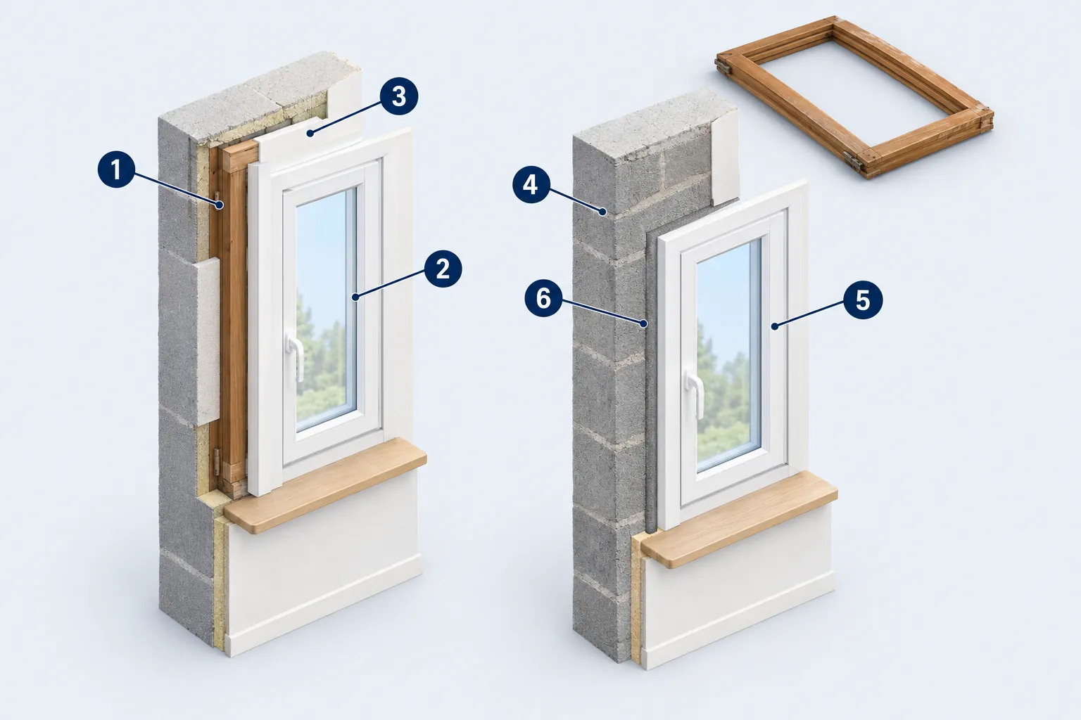 Schéma : Pose en rénovation (à gauche) et dépose totale (à droite)