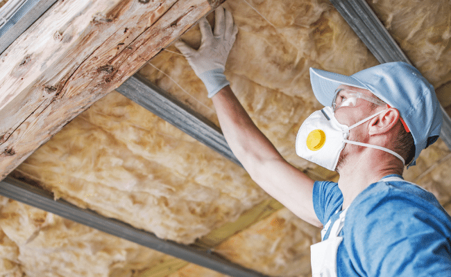 homme qui réalise une isolation thermique par l'intérieur (ITI)